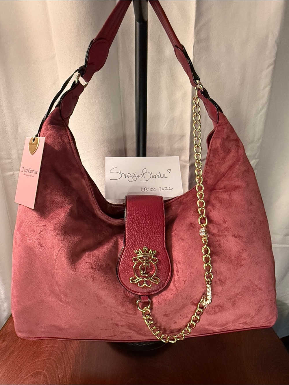 New Juicy Couture Juicy Royal Crest Large Hobo Coho Cranberry Juice W/Chain